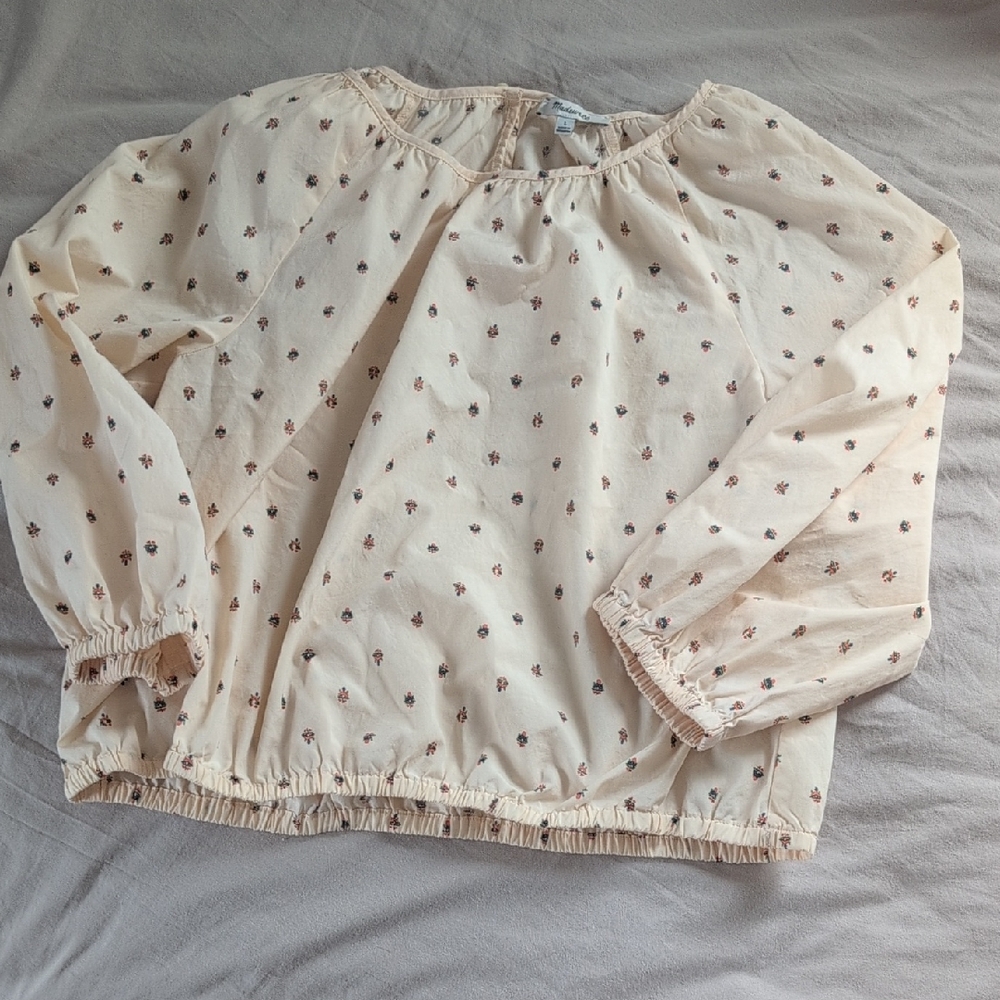 Madewell Sunrise Floral Bone Gathered Puff Sleeve Crop Top